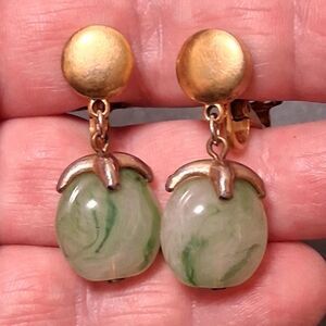 Vintage Trifari Faux Jade Fruit Earrings